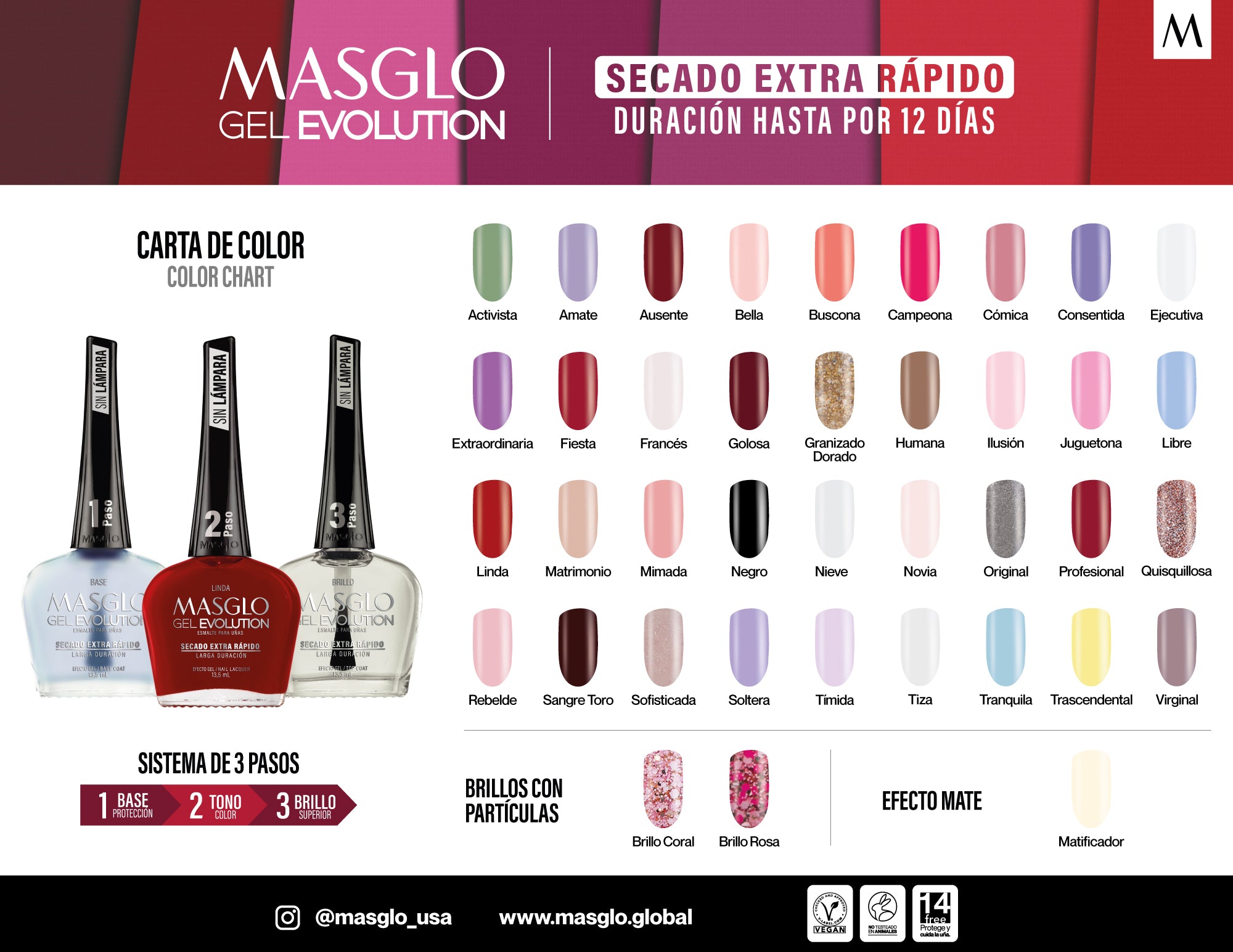 MASGLO Gel Evolution Nail Polish no UV Lamp Larga Duracion 13.5 ML